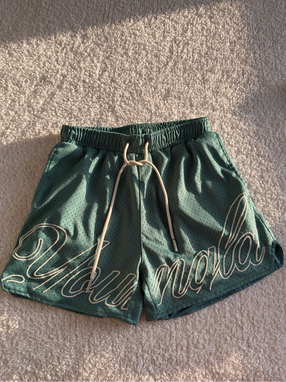YoungLA Green Mesh Script Athletic Shorts